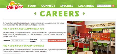 Del taco com careers - Restaurant Jobs* Corporate Jobs. Learn about the culture at Del. Watch the video below. Official Del Taco (R) website: Find locations, get coupons and Del Taco info, join Del …